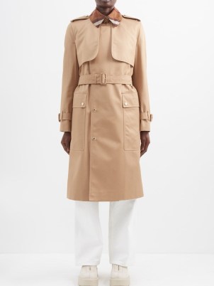 BURBERRY Sandridge cotton-gabardine trench coat in camel | women’s neutral belted classic style coats | vintage check print lining - flipped