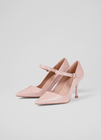 L.K. BENNETT Camille Blush Pink Patent Mary-Jane Courts ~ glossy Mary Janes ~ pointed front strap court shoes
