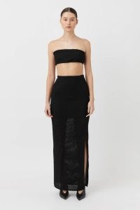 CAMILLA AND MARC Adrien Skirt in Black – semi sheer textured slim fit maxi skirts – slit hem