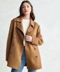 JENNI KAYNE Cashmere Peacoat in Amber ~ women’s classic wool blend coats ~ women’s orange-brown winter outerwear
