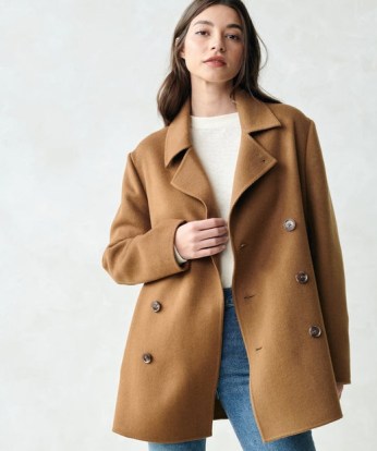 JENNI KAYNE Cashmere Peacoat in Amber ~ women’s classic wool blend coats ~ women’s orange-brown winter outerwear - flipped