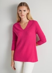 L.K. BENNETT Celest Pink Cashmere V-Neck Jumper ~ vibrant luxe jumpers