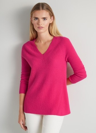 L.K. BENNETT Celest Pink Cashmere V-Neck Jumper ~ vibrant luxe jumpers