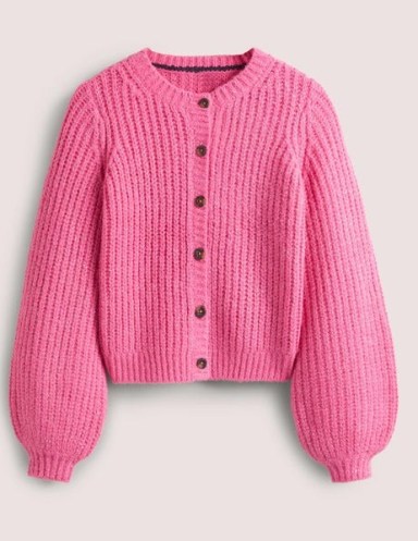 Boden Chunky Fluffy Cardigan Bright Pink Sparkle | balloon sleeve cardigans with metallic fibres | shimmering knits