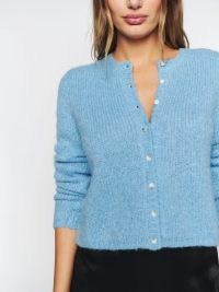 Reformation Clara Crew Cardigan in Baby Blue | womens long sleeve button up Alpaca wool cardigans | luxe knits