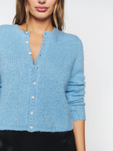 Reformation Clara Crew Cardigan in Baby Blue | womens long sleeve button up Alpaca wool cardigans | luxe knits - flipped