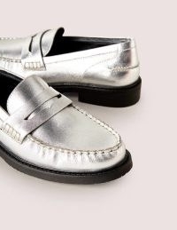 Boden Classic Moccasin Loafers in Silver / shiny metallic loafer shoes