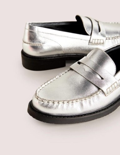 Boden Classic Moccasin Loafers in Silver / shiny metallic loafer shoes - flipped
