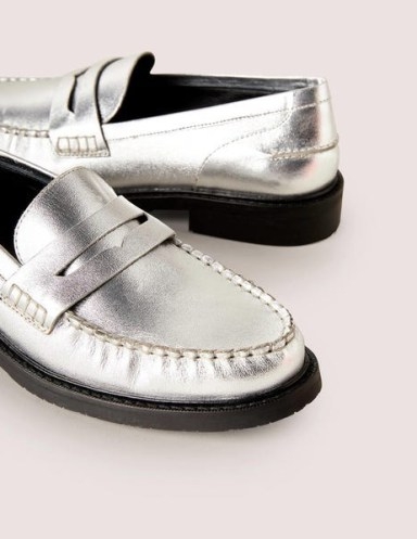 Boden Classic Moccasin Loafers in Silver / shiny metallic loafer shoes