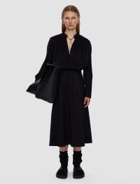 JOSEPH Wool Silk Gazar Clement Skirt in Black | women’s flared midi skirts