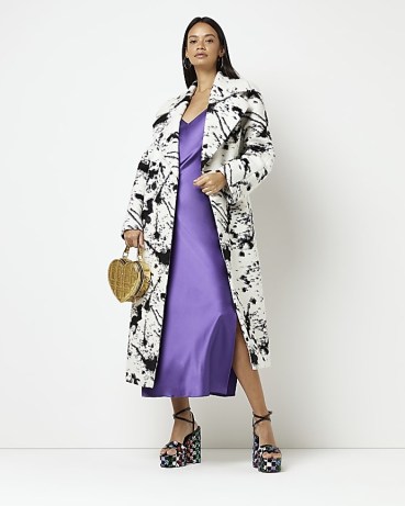 RIVER ISLAND CREAM PRINT DOUBLE BREASTED LONGLINE COAT ~ women’s printed long length coats ~ statement outerwear - flipped