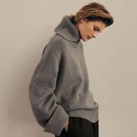 DeMellier The Sloane Turtleneck in grey | oversized balloon sleeve jumper | women’s chunky cashmere blend jumpers | high folded neck sweaters | womens sustainable knitwear