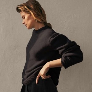DeMellier The Richmond Crewneck in Black | women’s sustainable cashmere blend sweater | womens oversized crew neck jumpers | relaxed balloon sleeved sweaters | luxe knits - flipped