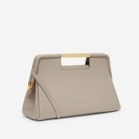 DeMellier The Seville Clutch in taupe smooth | chic top handle bags | contemporary soft leather crossbody