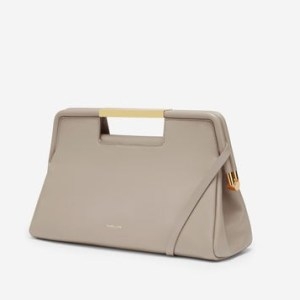 DeMellier The Seville Clutch in taupe smooth | chic top handle bags | contemporary soft leather crossbody - flipped