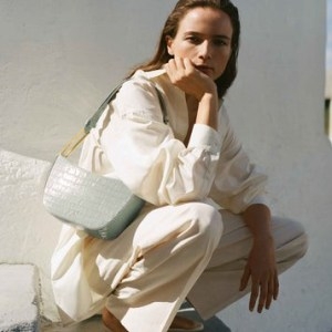 DeMellier The Bergen in sage croc-effect | luxe crocodile look leather shoulder bag | chic animal embossed bags - flipped