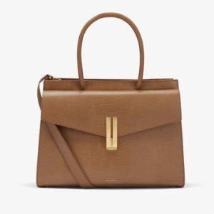 DeMellier The Maxi Montreal Long Handles camel lizard effect | chic light brown leather tote bags