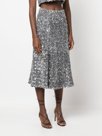 Dorothee Schumacher sequin-embellished midi skirt in silver-tone | women’s sequinned skirts - flipped