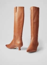 L.K. BENNETT Eden Tan Leather Western Style Knee-High Boots ~ luxe light brown kitten heel boots ~ women’s stylish winter footwear