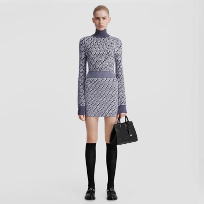 BURBERRY Monogram Wool Blend Jacquard Mini Skirt Dark Charcoal Blue – designer knitted skirts – women’s winter fashion - flipped