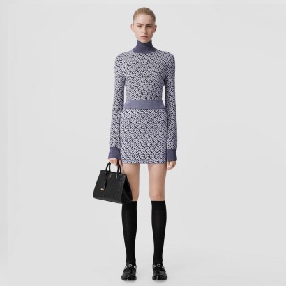 BURBERRY Monogram Wool Blend Jacquard Mini Skirt Dark Charcoal Blue – designer knitted skirts – women’s winter fashion