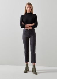 L.K. Bennett Ella Black Denim Straight Leg Jeans | cropped hems | slim fit | crop leg