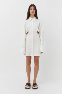 CAMILLA AND MARC Everett Mini Dress in White – curved hem cut out detail shirt dresses – contemporary clothes – minimalist fashion