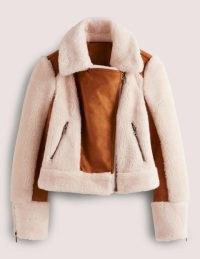 Boden Faux Shearling Biker Jacket in Hazel / women’s casual luxe style winter jackets
