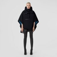 BURBERRY Down-filled Lightweight Hooded Cape Dark Charcoal Blue – chic winter coats – stylish high neck capes
