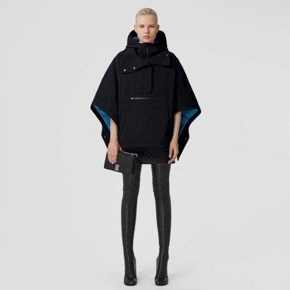 BURBERRY Down-filled Lightweight Hooded Cape Dark Charcoal Blue – chic winter coats – stylish high neck capes