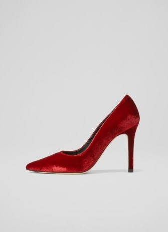 L.K. BENNETT Fern Red Velvet Pointed Toe Court Shoes ~ luxe occasion courts ~ plush high stiletto heels