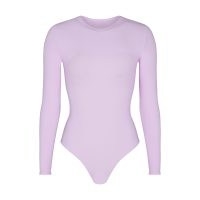 SKIMS FITS EVERYBODY LONG SLEEVE CREW NECK BODYSUIT in SUGAR PLUM ~ women’s lilac fitted bodysuits