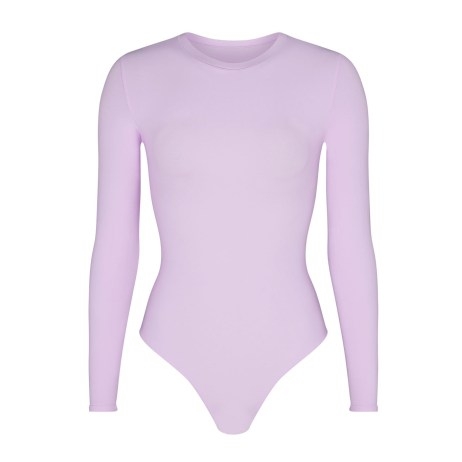 SKIMS FITS EVERYBODY LONG SLEEVE CREW NECK BODYSUIT in SUGAR PLUM ~ women’s lilac fitted bodysuits - flipped