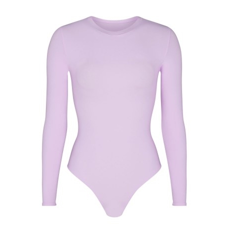 SKIMS FITS EVERYBODY LONG SLEEVE CREW NECK BODYSUIT in SUGAR PLUM ~ women’s lilac fitted bodysuits