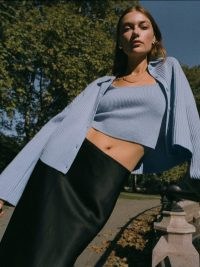 Reformation Frida Cashmere Tank And Cardi Set in Parisian Blue | women’s on-trend twin sets | luxe knitted tops and cardigans | winter fashion co-ords