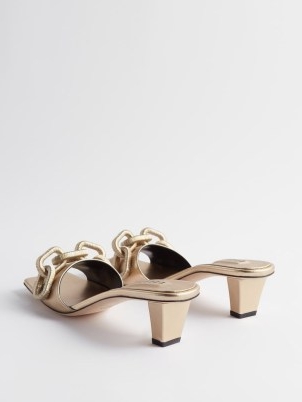 SERENA UZIYEL Catena 50 chain-embellished leather sandals in gold ~ metallic evening mules ~ glamorous occasion shoes ~ matchesfashion ~ square toes