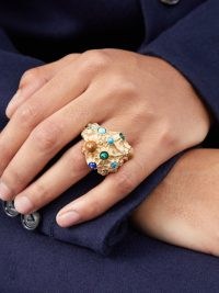 BOTTEGA VENETA Stone-embellished 18kt gold-vermeil ring ~ women’s luxe statement rings ~ textured cocktail jewellery