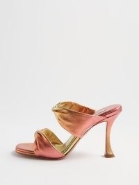 AQUAZZURA Twist 95 metallic-leather sandals in gold ~ pink ombre twisted strap mules