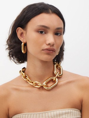 PACO RABANNE XL chain-link asymmetric necklace – chunky asymmetrical necklaces – women’s statement jewellery – matchesfashion
