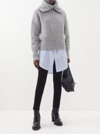 SA SU PHI Jenner cashmere-bouclé bomber jacket in grey / women’s high neck textured knit zip up jackets