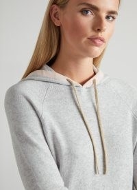 L.K. BENNETT Holly Grey Merino-Blend Hoodie ~ women’s knitted pullover hoodies ~ sports luxe tops