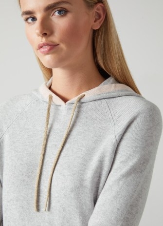 L.K. BENNETT Holly Grey Merino-Blend Hoodie ~ women’s knitted pullover hoodies ~ sports luxe tops - flipped