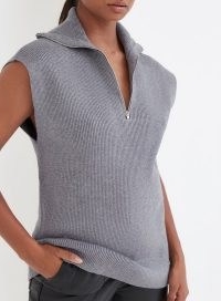 4th & Reckless POLENE HALF ZIP OVERSIZED SWEATER VEST GREY | collared cap sleeve sweaters | women’s on-trend knitted vests