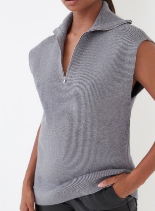 4th & Reckless POLENE HALF ZIP OVERSIZED SWEATER VEST GREY | collared cap sleeve sweaters | women’s on-trend knitted vests - flipped