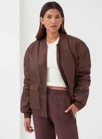 4TH & RECKLESS NILA JO BOMBER JACKET CHOCOLATE ~ brown oversized zip front jackets ~ women’s modern classic outerwear