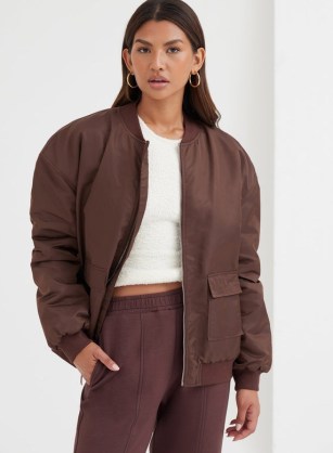 4TH & RECKLESS NILA JO BOMBER JACKET CHOCOLATE ~ brown oversized zip front jackets ~ women’s modern classic outerwear - flipped