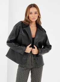 4TH & RECKLESS CAMPBELL FAUX LEATHER SHEARLING JACKET BLACK ~ women’s boxy jackets