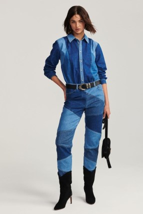ba&sh diva jean | women’s tonal blue patchwork jeans | denim fashion - flipped