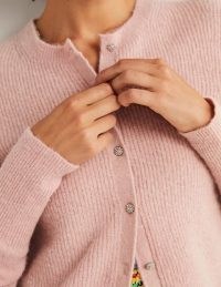Boden Jewel Button Fluffy Cardigan Pink Frosting | luxe textured knits | cardigans with embellished buttons