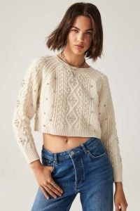 ba&sh otello jumper | cropped cable knit jumpers | luxe diamante embellished crop hem sweaters